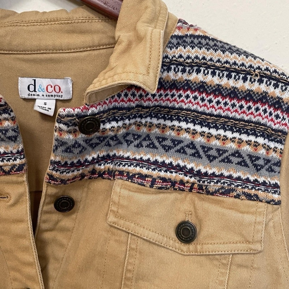 VTG Y2K Denim Jacket Southwest Aztec Small Mustard Yellow Western Cowboy Arizona